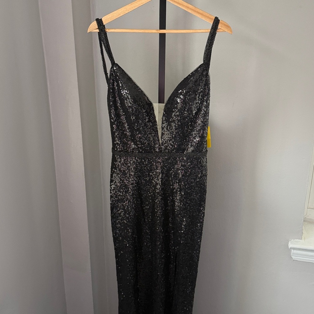 Glow Dress Black Sequin Rhinestone Open Back Prom Formal Homecoming NWT - Picture 5 of 17
